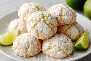Coconut Key Lime Crinkle Cookies with a dusting of powdered sugar