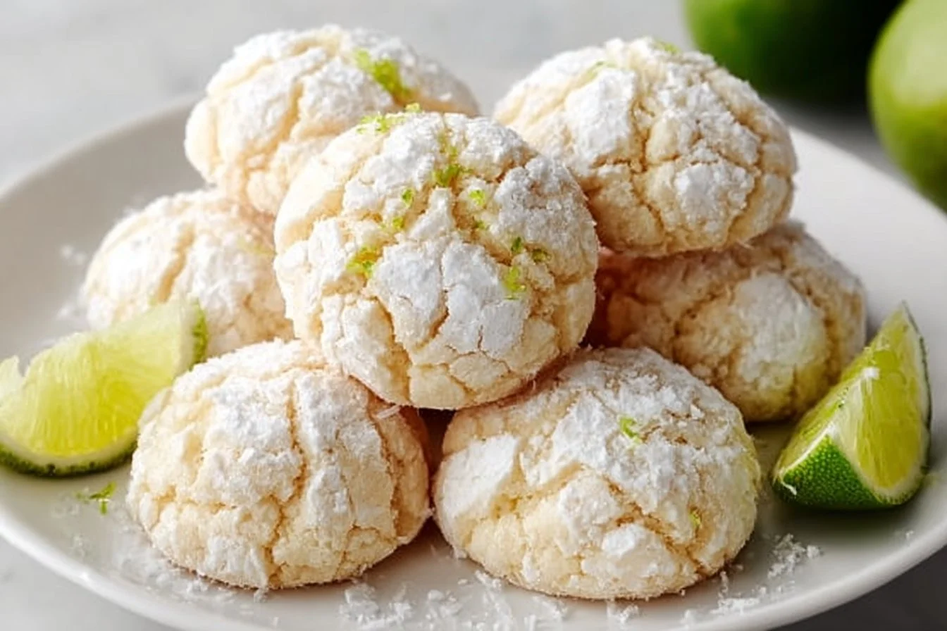 Coconut Key Lime Crinkle Cookies | Key Lime Dessert Recipes, Lime Dessert Recipes, Lime Desserts Coconut Key Lime Crinkle Cookies Coconut Key Lime Crinkle Cookies with a dusting of powdered sugar