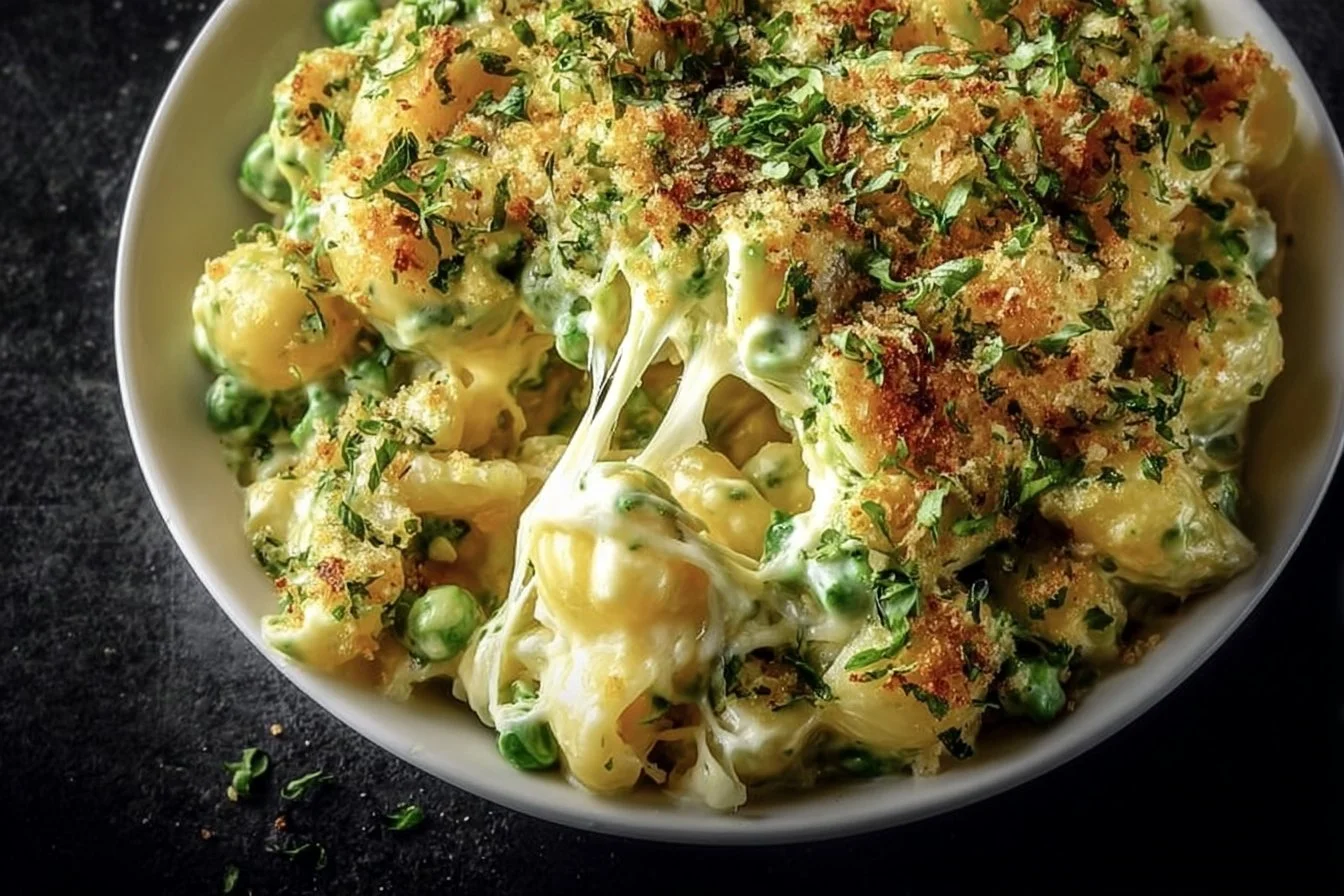 Creamy St. Patrick's green mac & cheese dish, perfect for festive occasions.