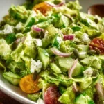 A colorful Green Goddess Salad with fresh greens and a creamy dressing