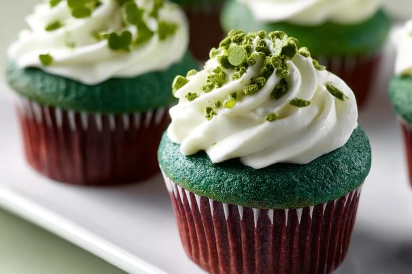 Delicious Green Velvet Cupcakes with cream cheese frosting, perfect for any occasion.
