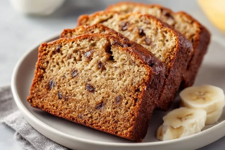 High protein banana bread loaf with slices showcasing its texture and ingredients
