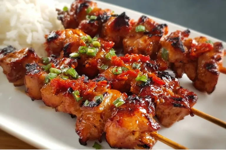 Grilled Korean Chicken Skewers with vibrant vegetables on a plate