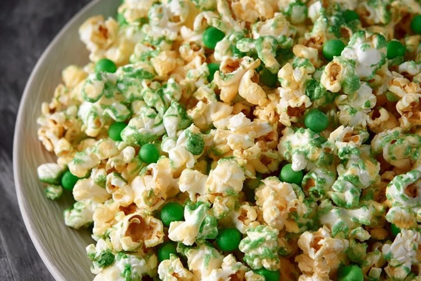 Delicious Leprechaun Popcorn with colorful sprinkles and festive decorations
