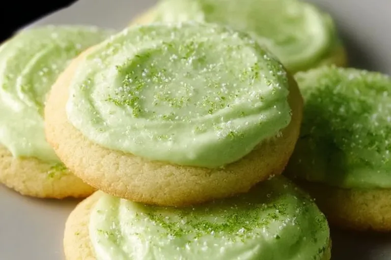 Lime Jello Sugar Cookies on a rustic wooden surface.