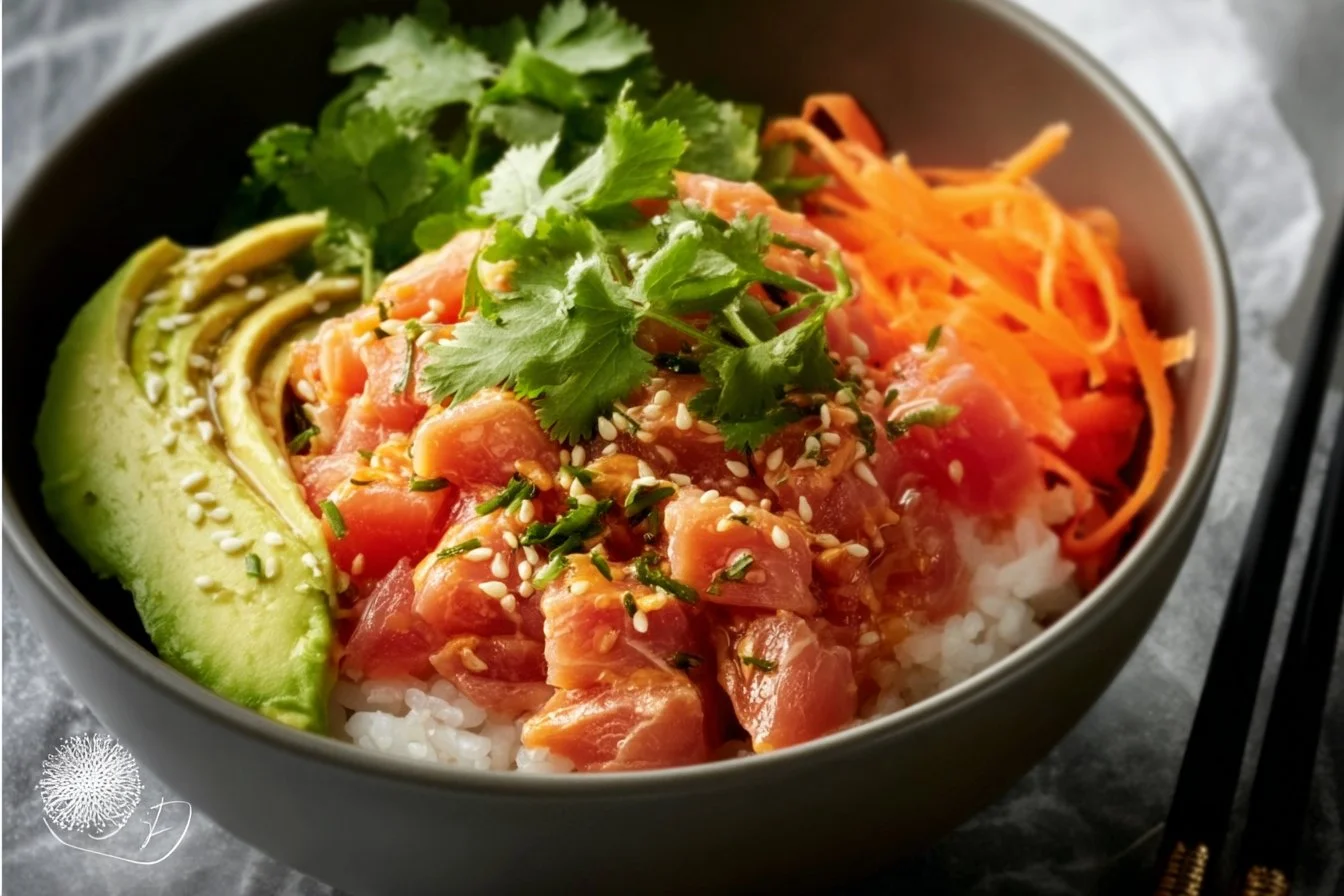 Spicy Tuna Sushi Bowl with fresh tuna, rice, and vibrant vegetables
