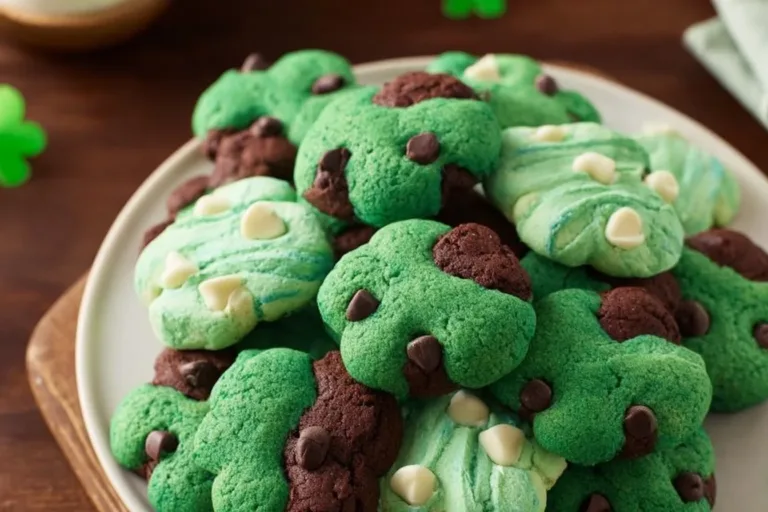 Festive homemade St. Patrick's Day cookies decorated with green icing and sprinkles