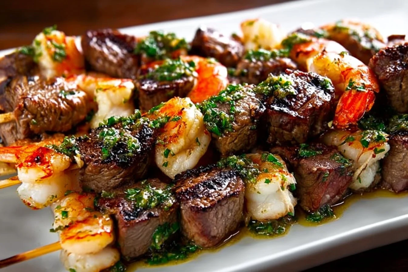 Surf and Turf Kebabs with Chimichurri Sauce