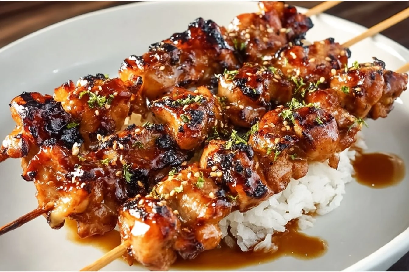 Teriyaki Chicken Skewers teriyaki chicken Delicious Teriyaki Chicken Skewers served on a grill