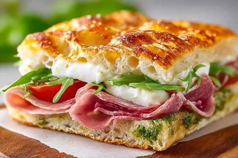 Quick and delicious 10-minute Italian focaccia sandwich on a wooden table