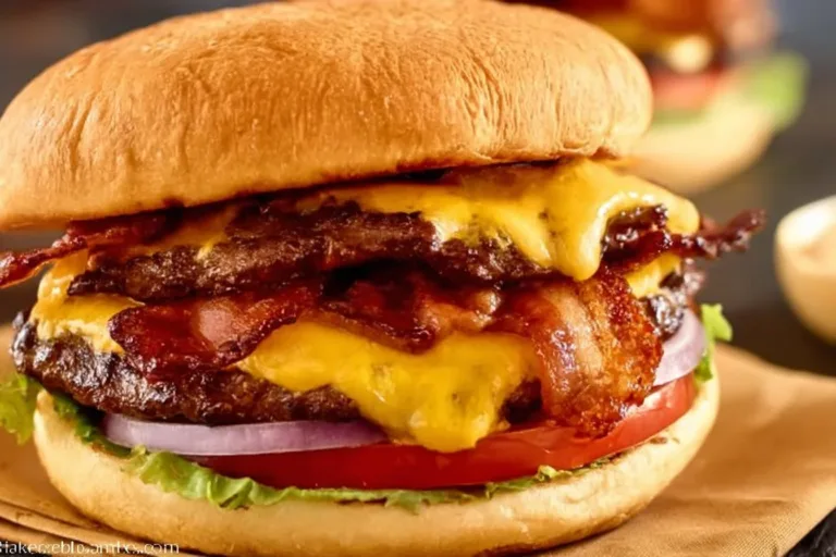 Delicious Bacon Double Cheeseburger with crispy bacon and melted cheese