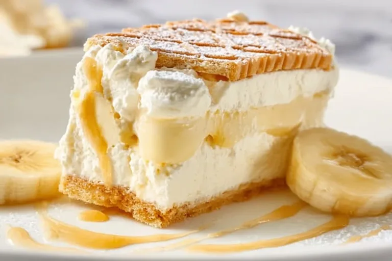 Delicious homemade banana pudding topped with whipped cream and banana slices