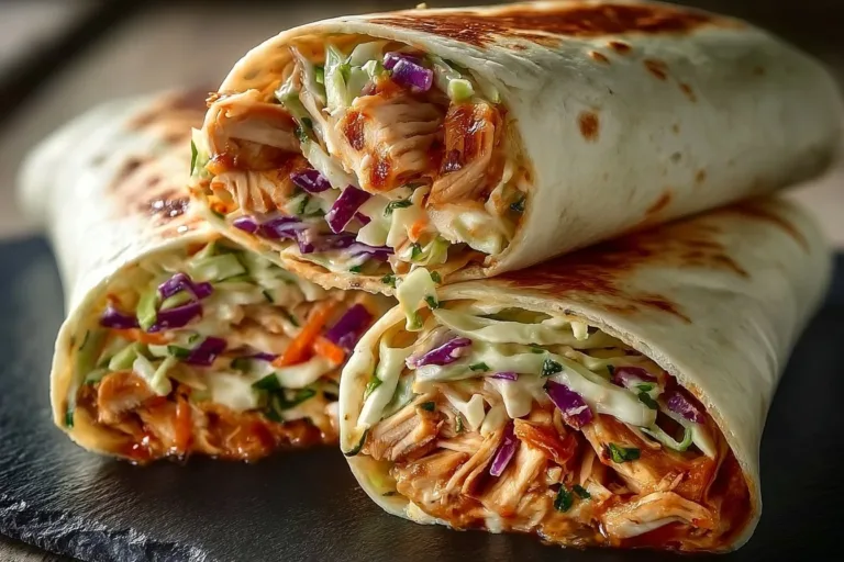BBQ Chicken Coleslaw Wraps served on a plate for a tasty summer meal.