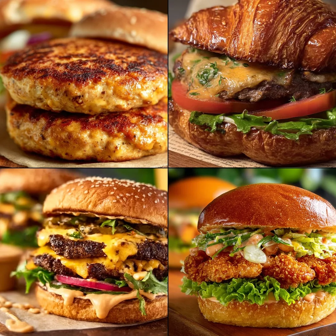 Best 20 Burger Recipes burger recipes Delicious burgers displayed with toppings and ingredients for best burger recipes