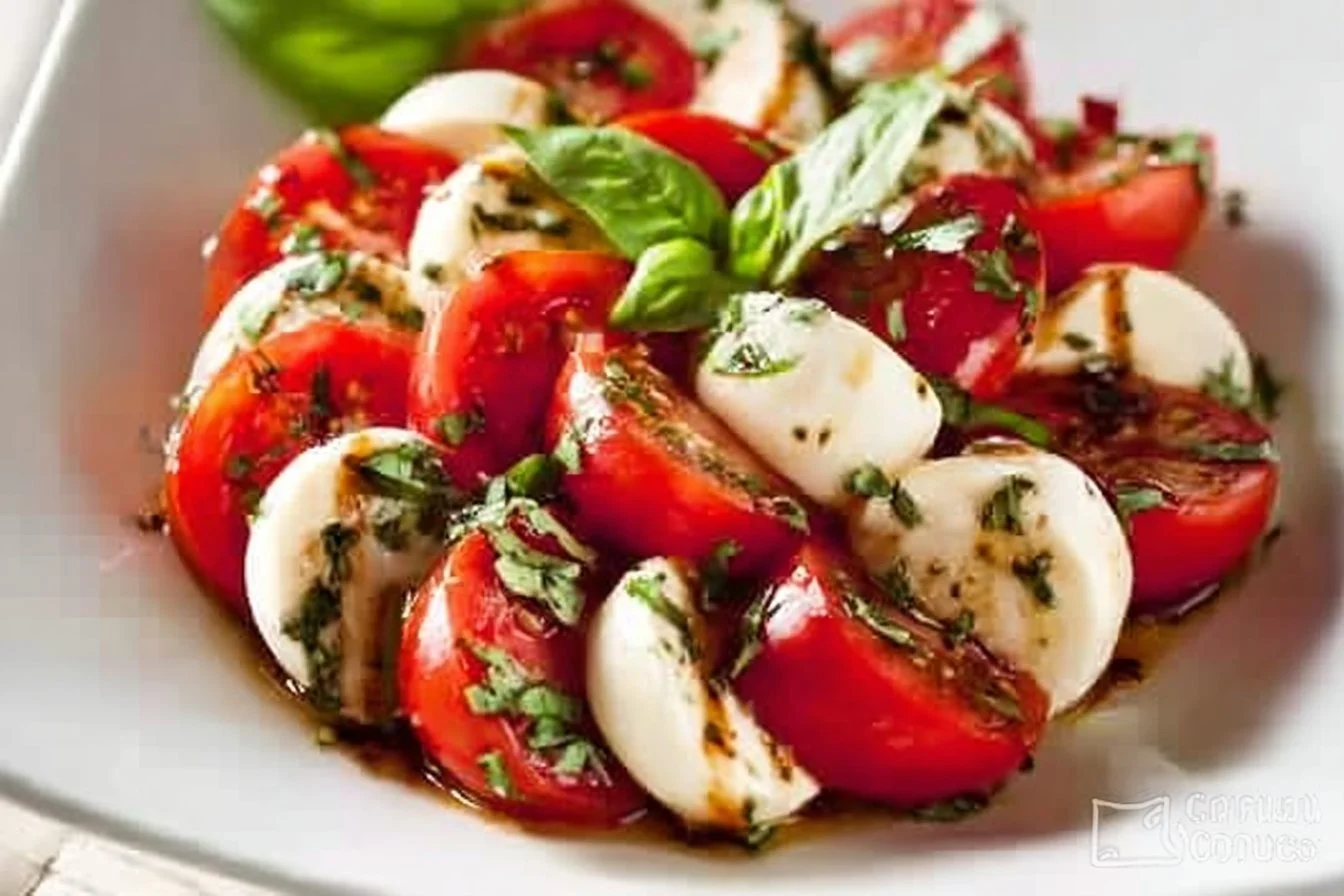 Fresh Caprese Salad with mozzarella, tomatoes, and basil - quick and easy recipe