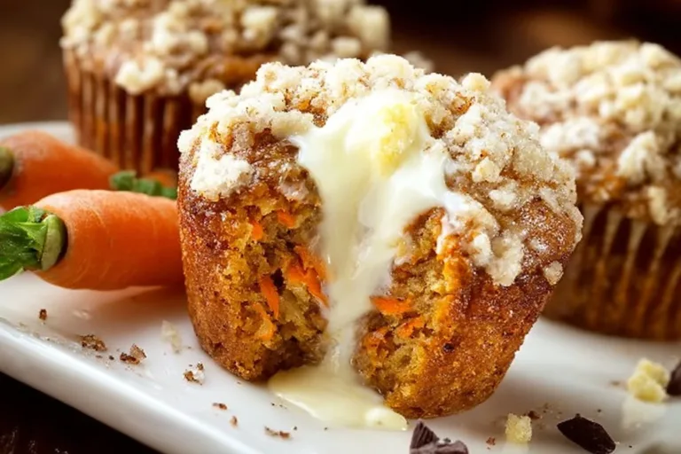 Delicious homemade carrot cake muffins topped with cream cheese frosting