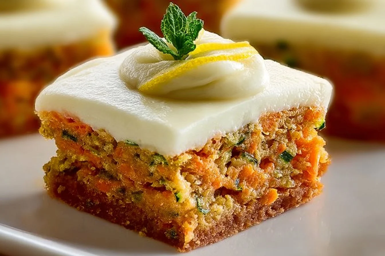Carrot Zucchini Bars with Lemon Frosting fresh out of the oven