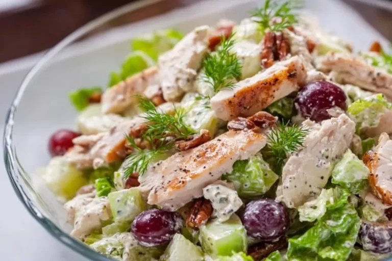 Delicious homemade chicken salad with fresh vegetables and a creamy dressing