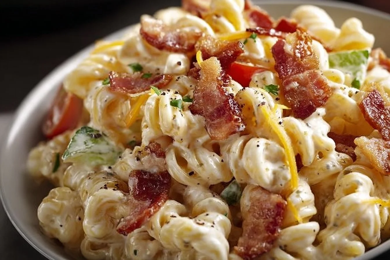 Creamy Bacon Cheddar Ranch Pasta Salad