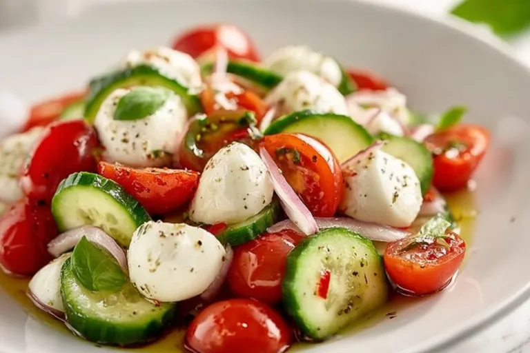 Fresh Cucumber Caprese Salad with mozzarella and basil