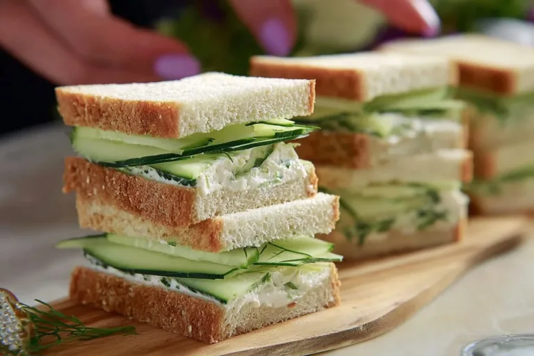 Delicious cucumber sandwiches on a platter for afternoon tea