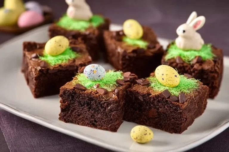 Easter Bunny Brownies decorated with colorful frosting and cute bunny designs.