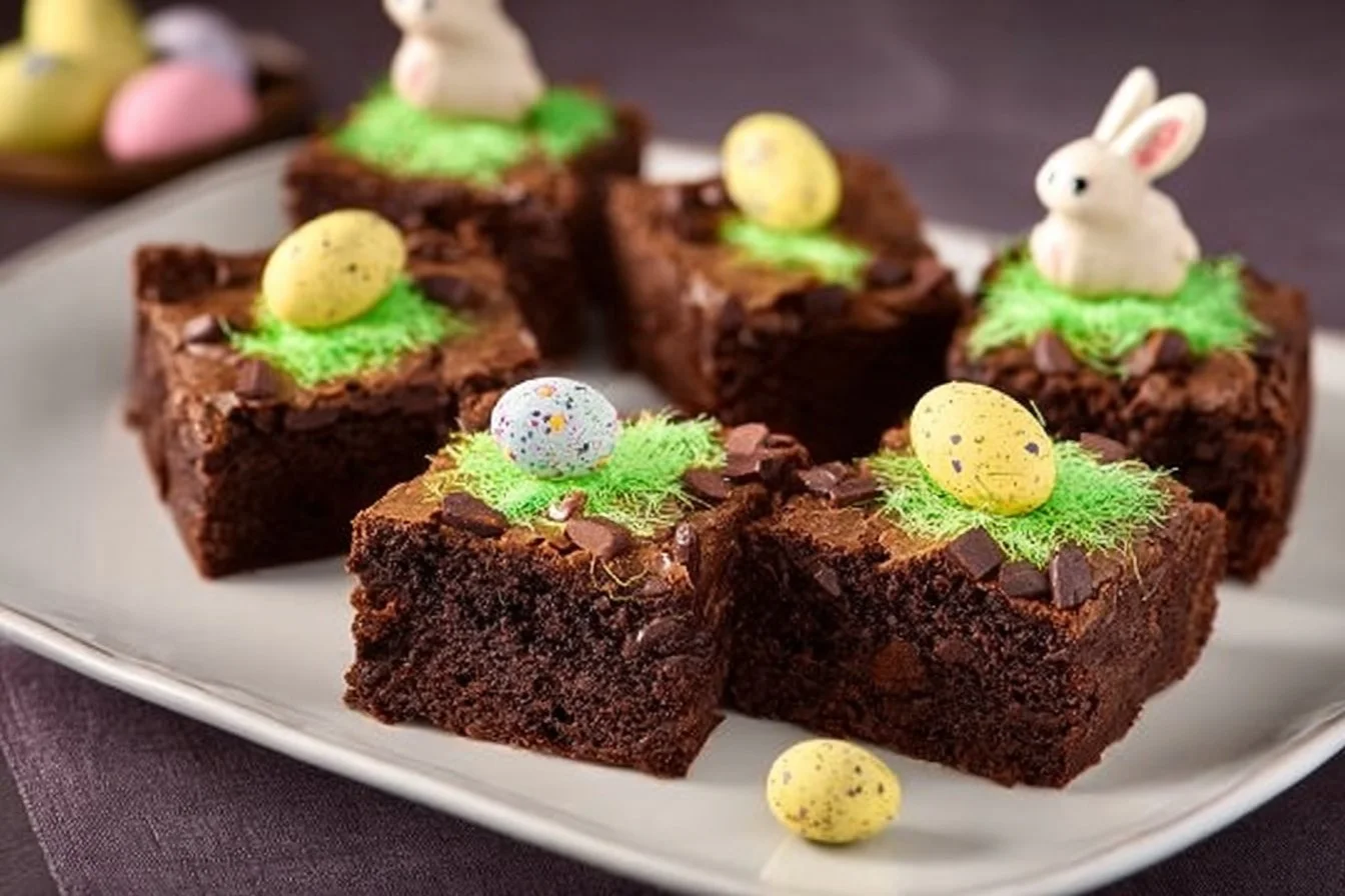 Easter Bunny Brownies decorated with colorful frosting and cute bunny designs.