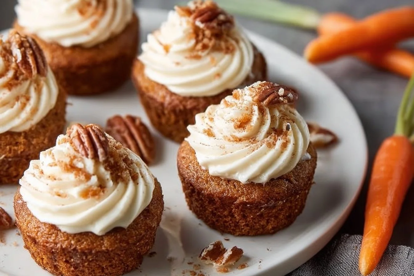 Delicious homemade carrot cake cupcakes topped with cream cheese frosting