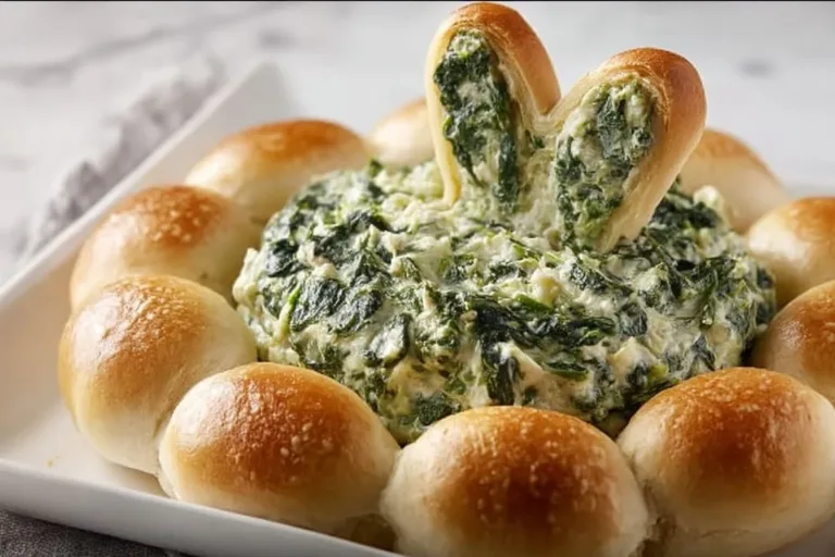 Festive Easter Bunny Spinach Dip served in a bunny-shaped bowl