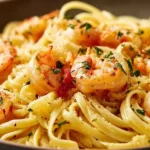 Delicious Garlic Butter Shrimp Pasta served in a bowl with fresh herbs