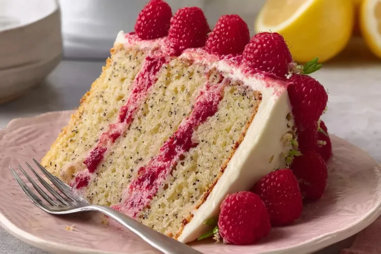 Delicious gluten free lemon raspberry cake with fresh raspberries and lemon zest