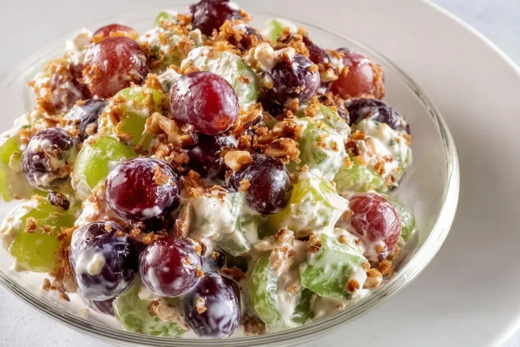 Fresh and vibrant grape salad with colorful fruits and nuts