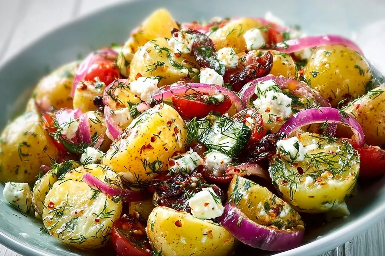 Delicious Greek Potato Salad with fresh ingredients and vibrant colors