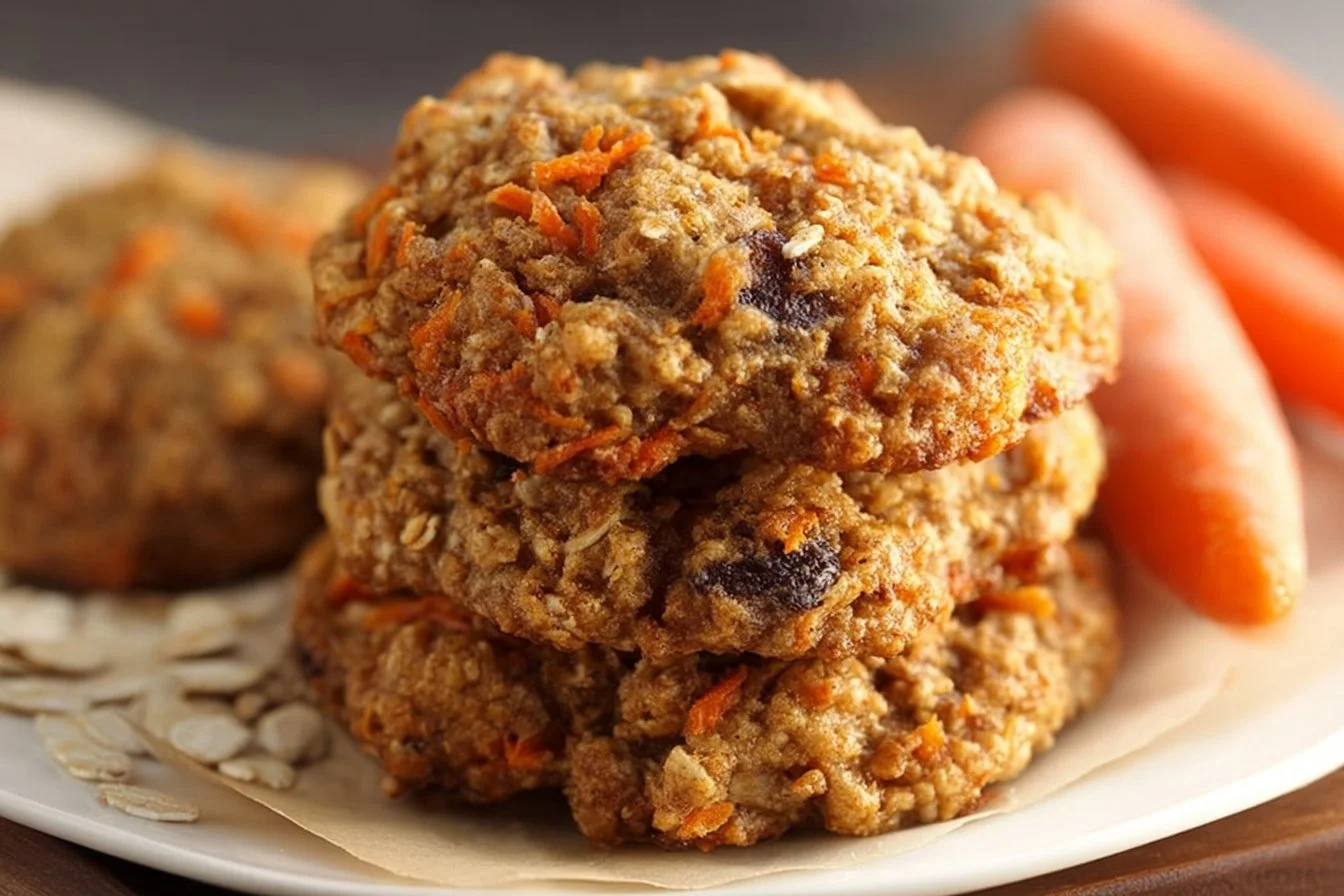 Healthy carrot cake oatmeal cookies with oats and spices