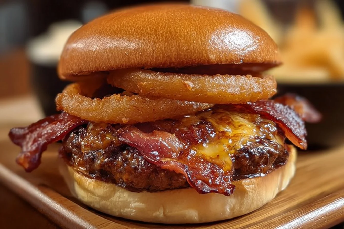 Hearty BBQ Bacon Onion Ring Burger