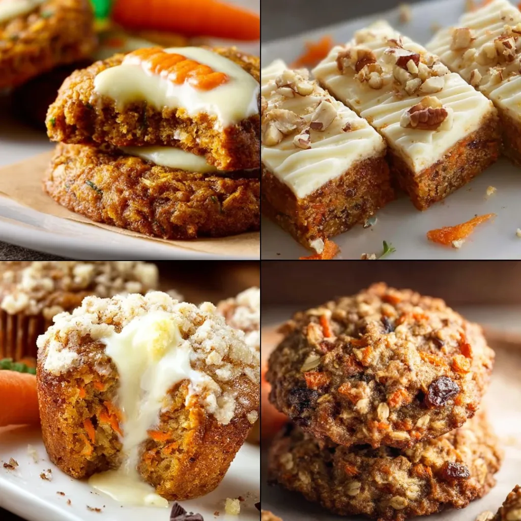 Delicious carrot cake topped with cream cheese frosting and garnished with walnuts.