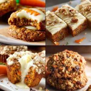 Delicious carrot cake topped with cream cheese frosting and garnished with walnuts.