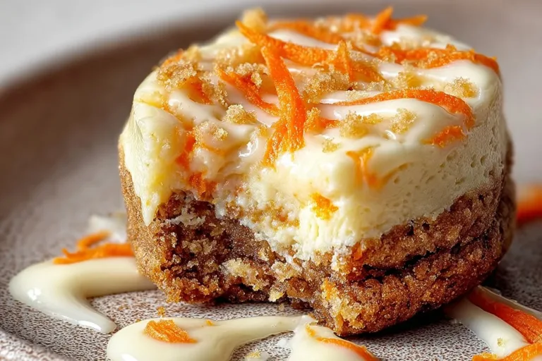 Delicious carrot cake cheesecake cookies on a plate, decorated with cream cheese frosting.