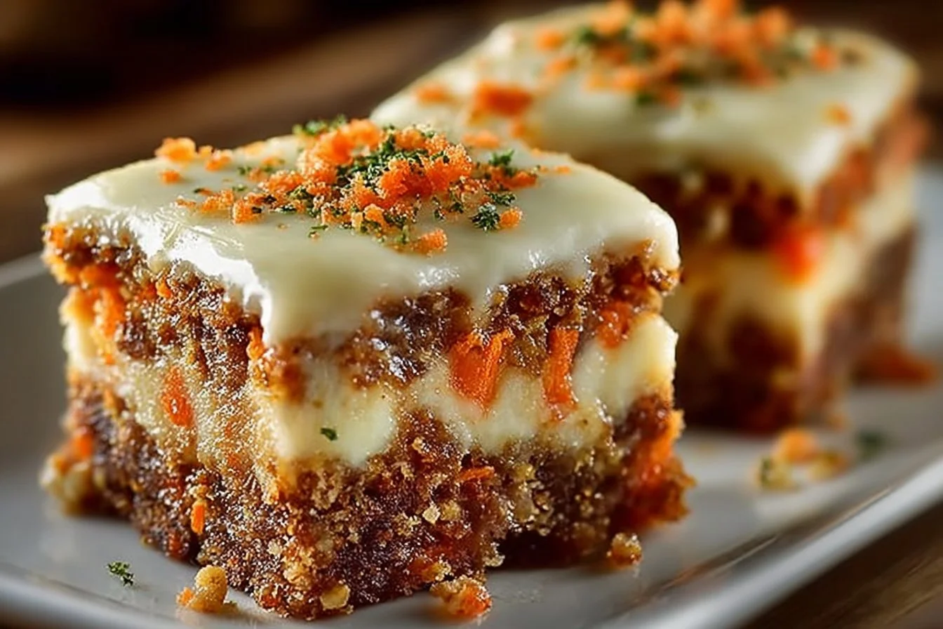 Irresistibly Indulgent Carrot Cake Cream Cheese Bars carrot cake Delicious carrot cake cream cheese bars served on a plate