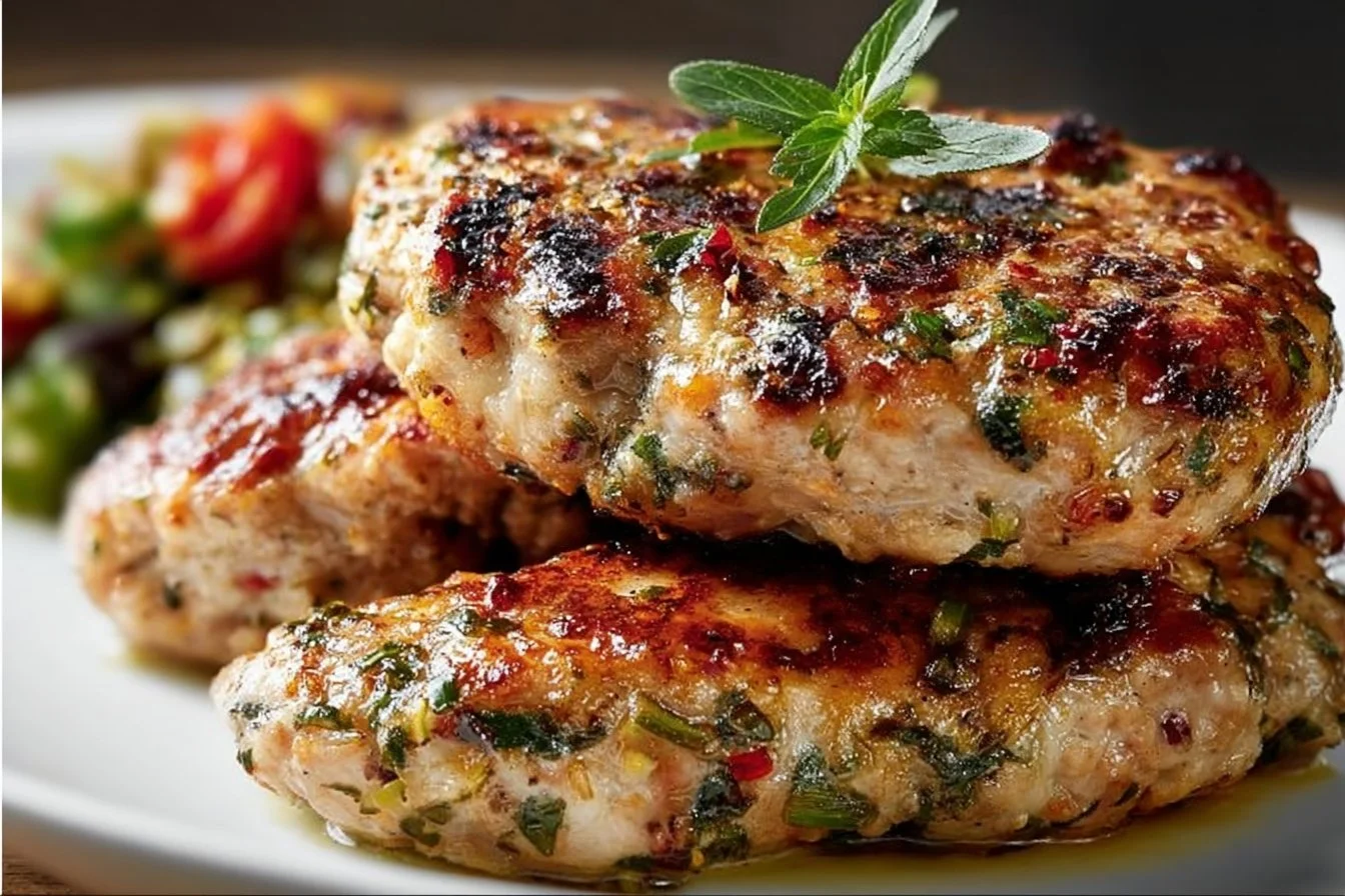 Juicy Greek chicken burgers served with creamy tzatziki sauce
