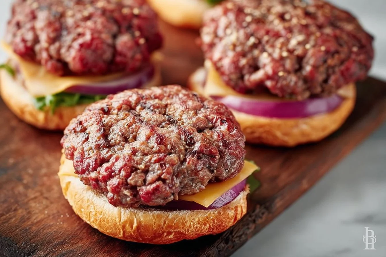 Delicious juicy grilled hamburgers on a barbecue grill