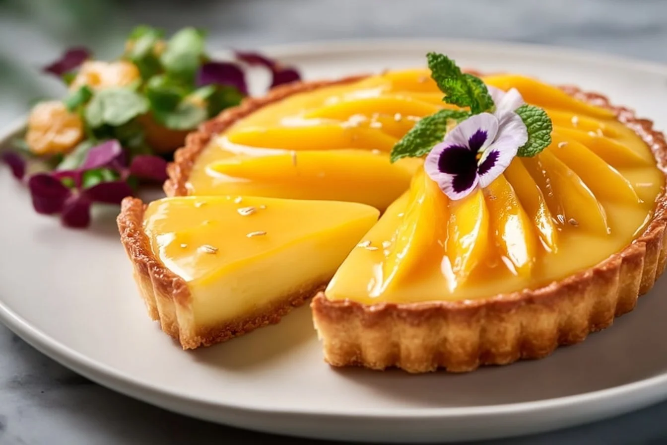 Delicious Mango Curd Tart with a buttery crust and vibrant mango filling