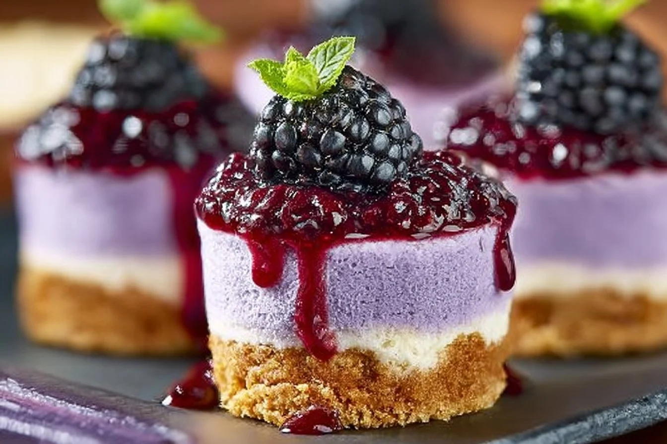 Mini Blackberry Lavender Cheesecakes