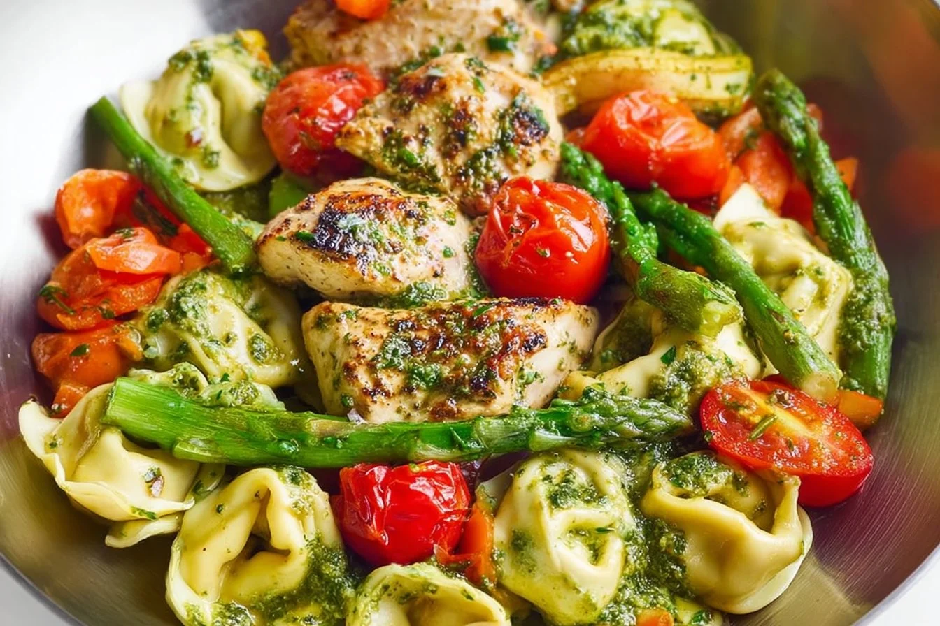 One-Pan Pesto Chicken, Tortellini, and Veggies