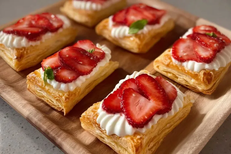 Delicious strawberry puff pastries filled with fresh strawberries
