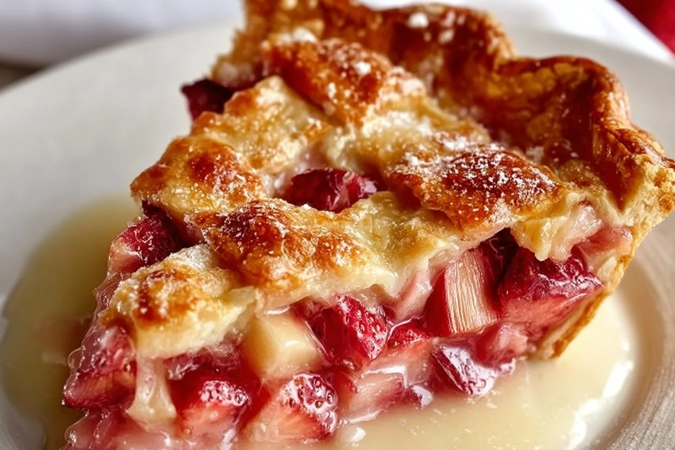 Delicious homemade strawberry rhubarb pie fresh out of the oven.