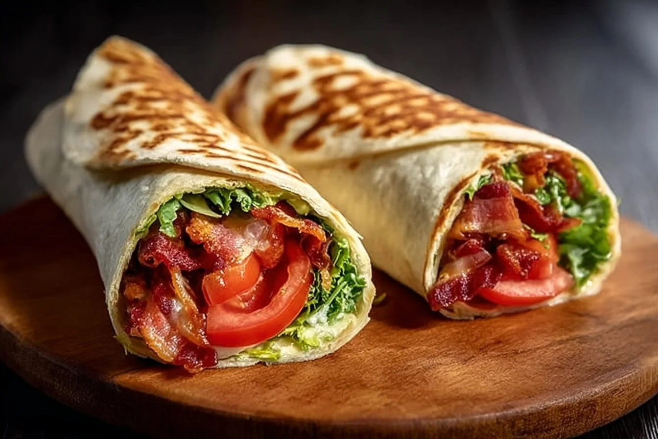 Delicious traditional BLT wraps with lettuce, bacon, and tomato