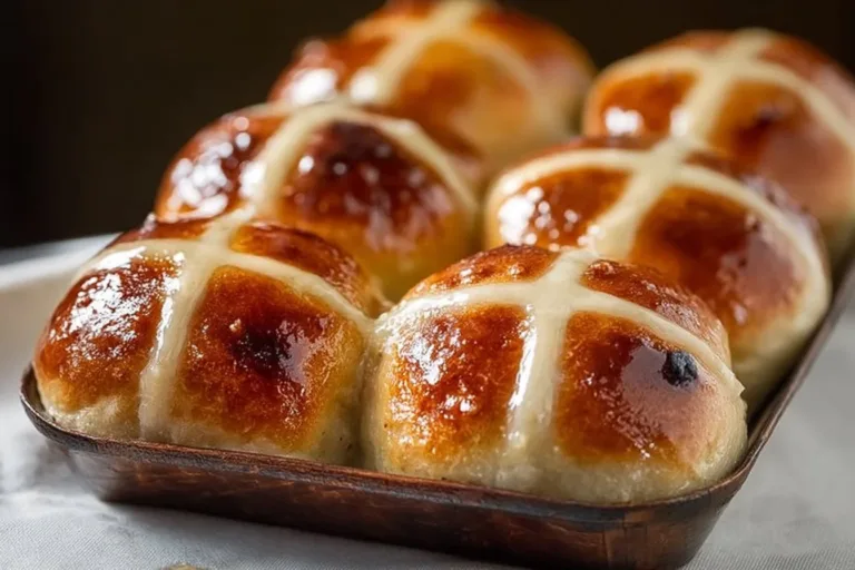 Traditional Hot Cross Buns Brown Sugar Overnight Oats Freshly baked traditional hot cross buns with icing crosses on top