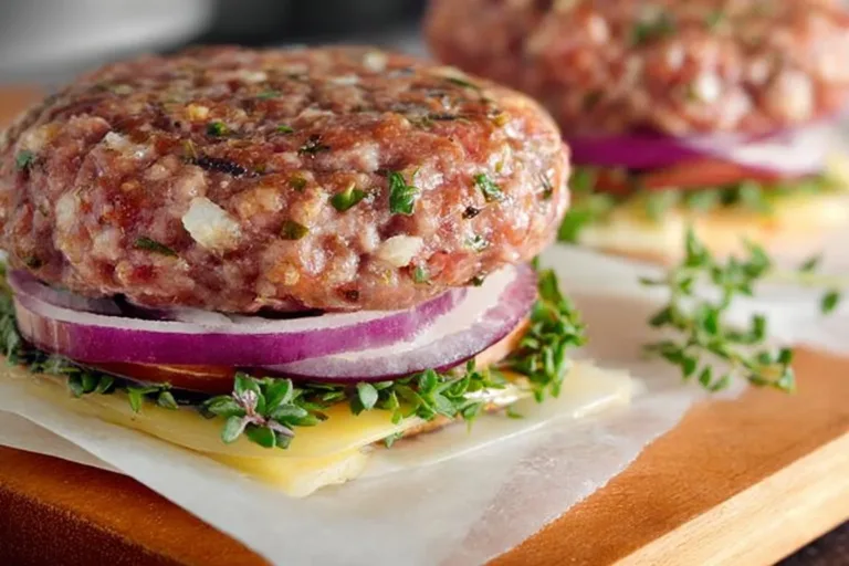Delicious homemade turkey burgers on a grill with fresh toppings